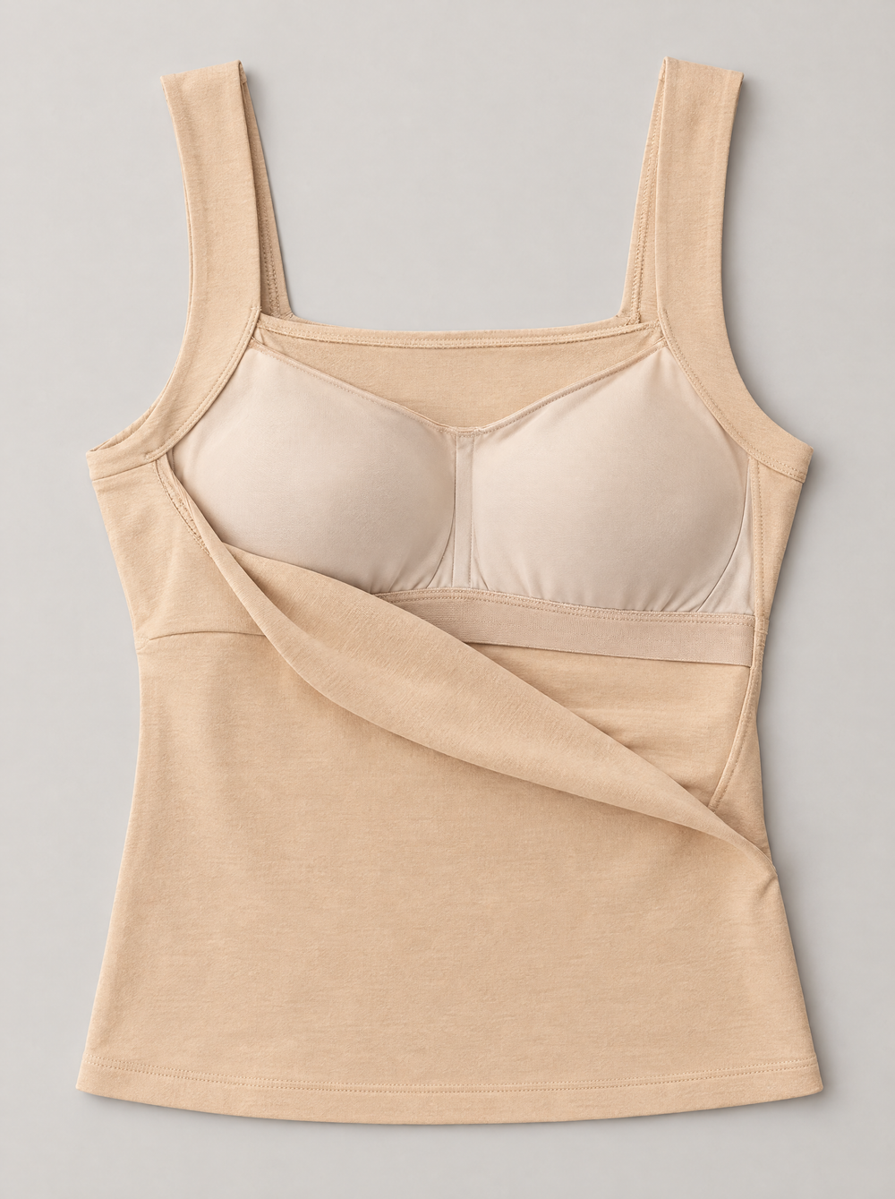 Inside view of the sewn-in bra cups